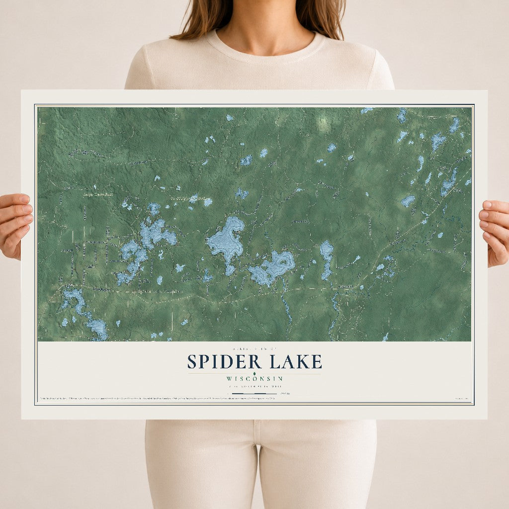 Map of Spider Lake, Wisconsin, 18 x 24 inch unframed archival matte print