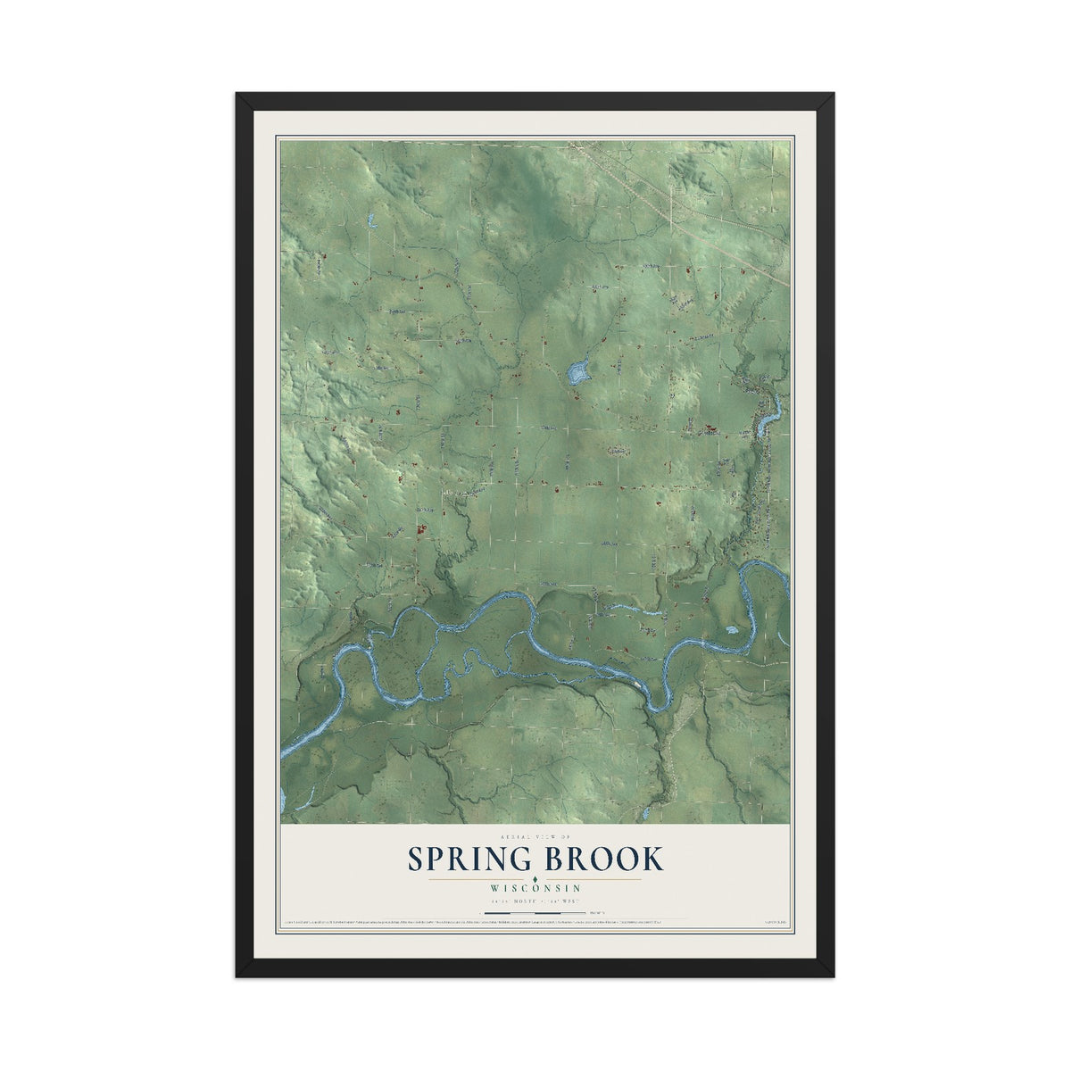 Map of Spring Brook, Wisconsin, 12 x 18 inch print in a black wood frame