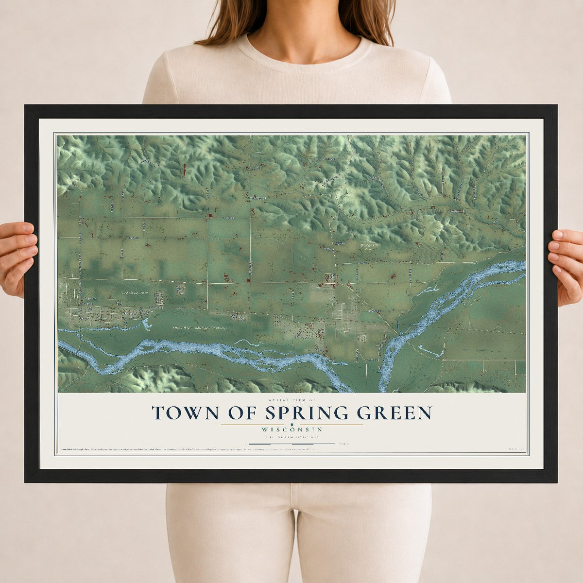 Map of the Town of Spring Green, Wisconsin, 18 x 24 inch print in a black wood frame