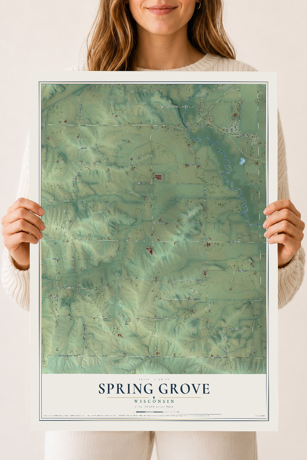 Map of Spring Grove, Wisconsin, 18 x 24 inch unframed archival matte print