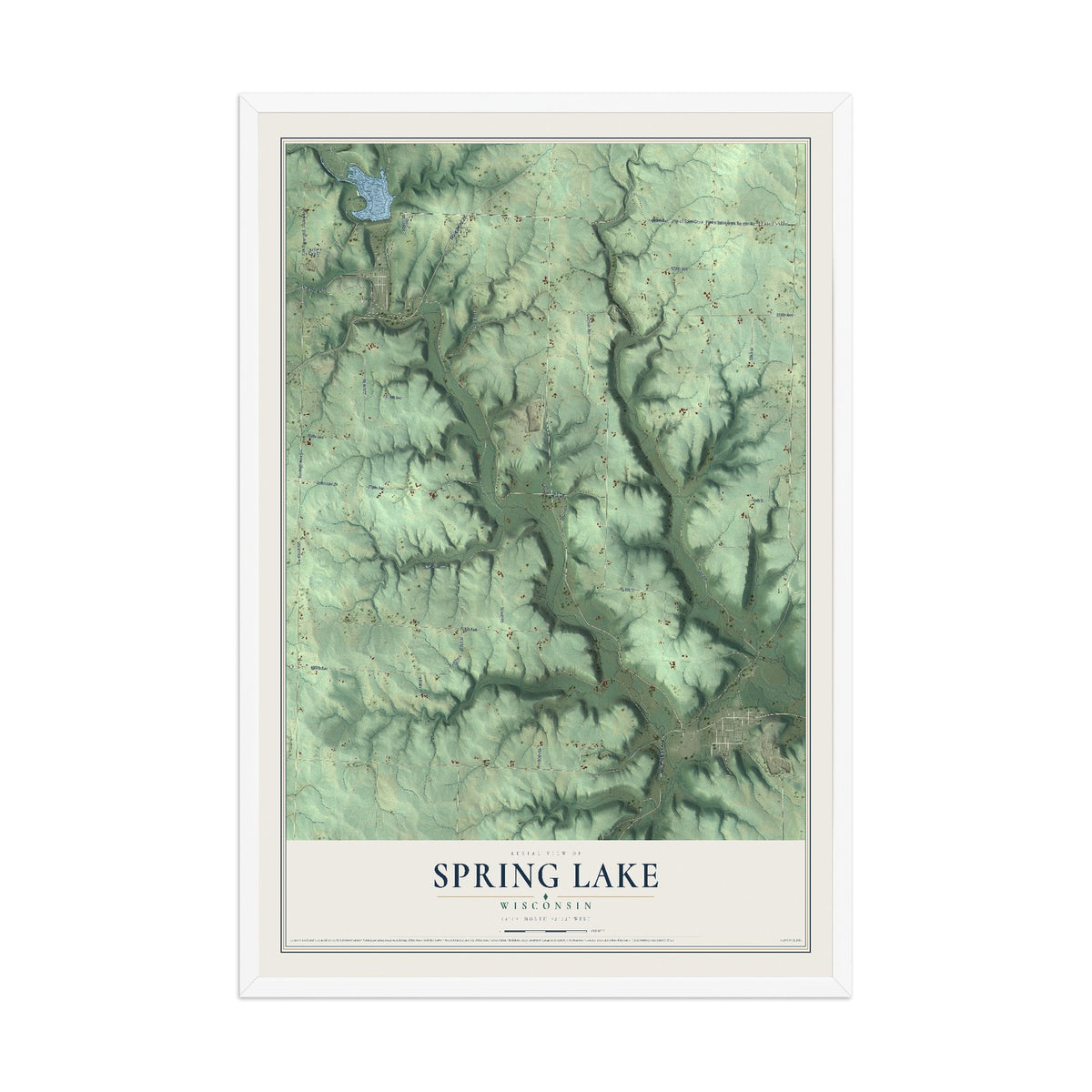Map of Spring Lake, Wisconsin, 12 x 18 inch print in a white wood frame