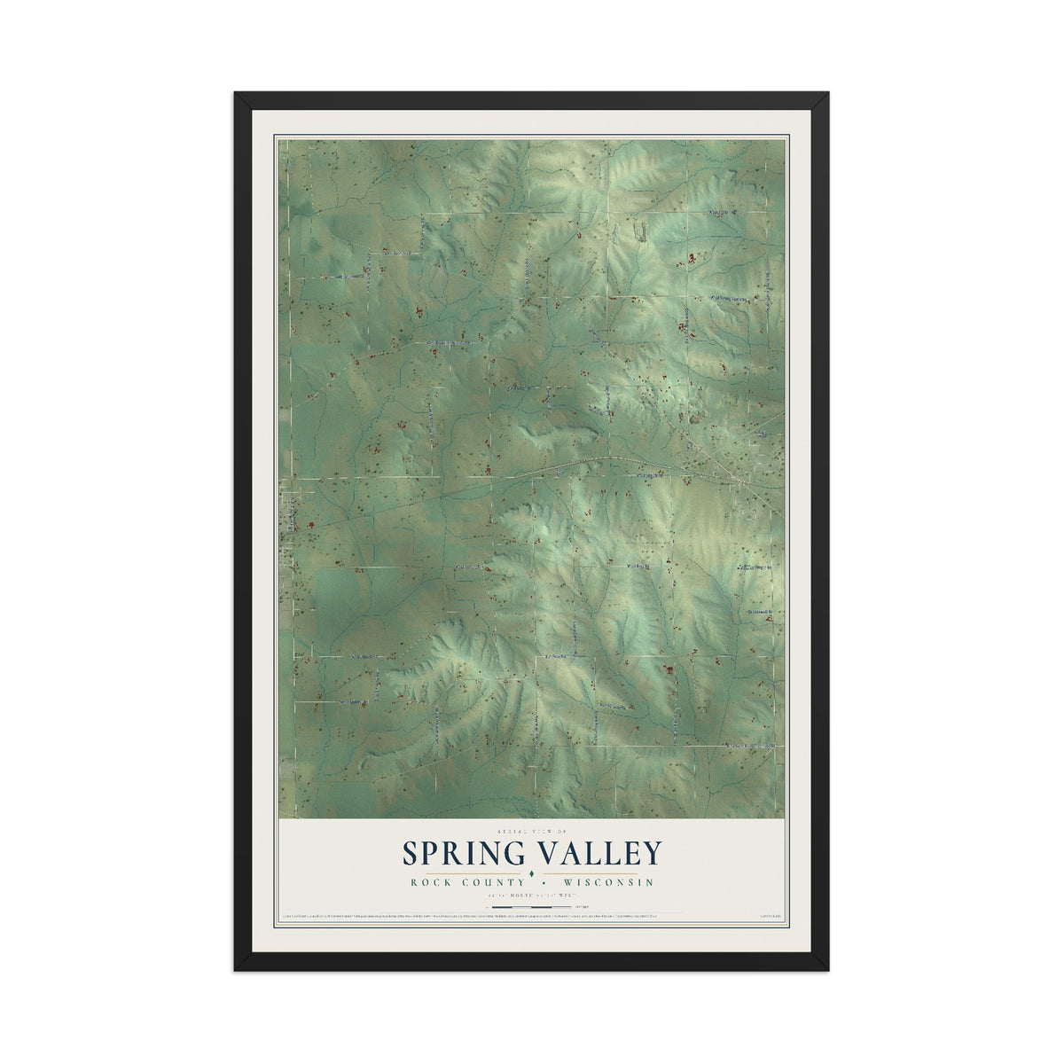 Map of Spring Valley, Rock County, Wisconsin, 12 x 18 inch print in a black wood frame