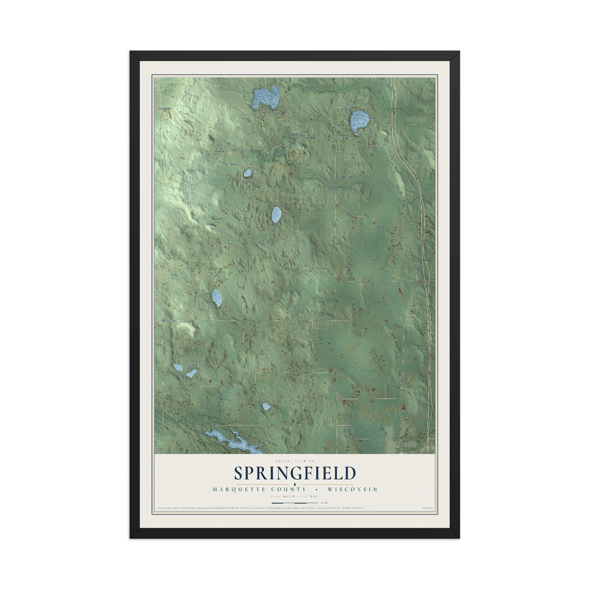 Map of Springfield, Marquette County, Wisconsin, 12 x 18 inch print in a black wood frame