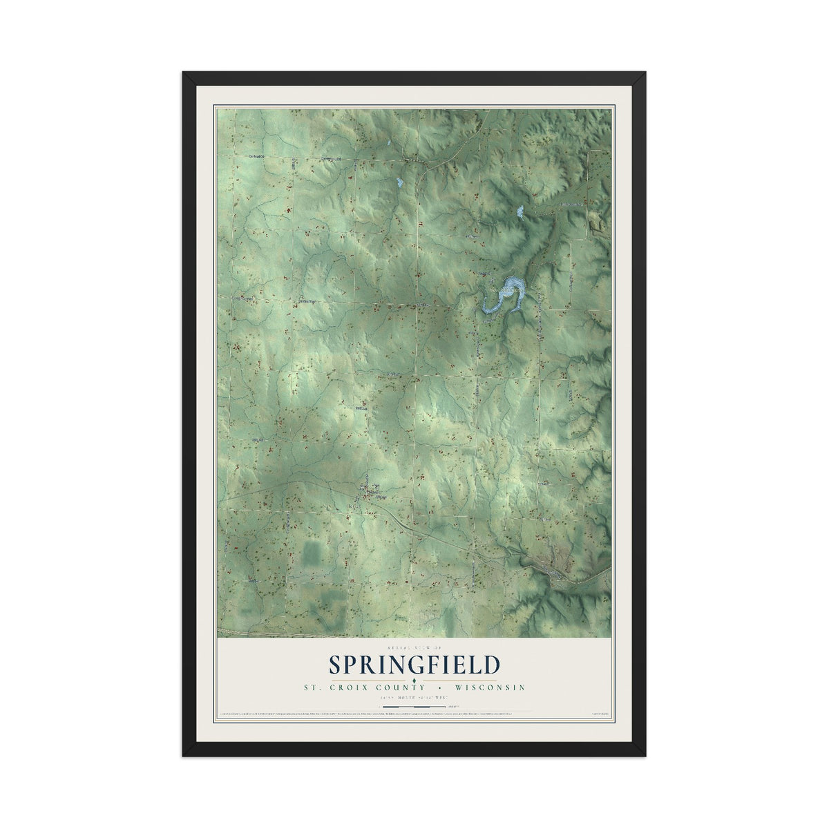 Map of Springfield, St. Croix County, Wisconsin, 12 x 18 inch print in a black wood frame