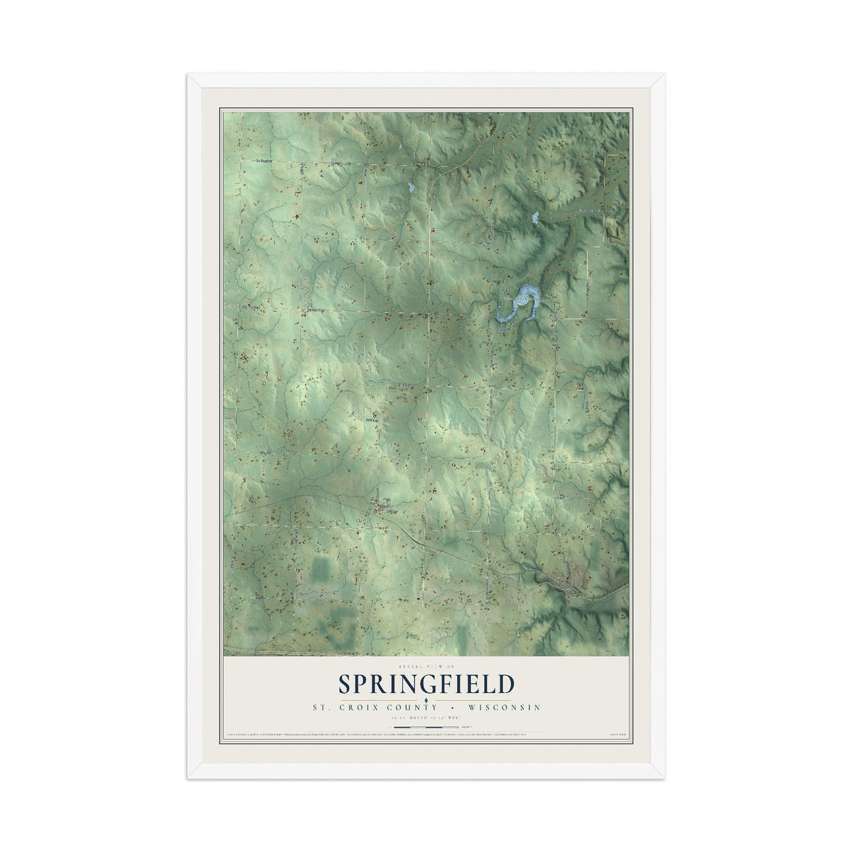 Map of Springfield, St. Croix County, Wisconsin, 12 x 18 inch print in a white wood frame