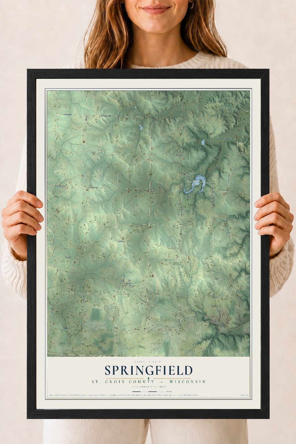 Map of Springfield, St. Croix County, Wisconsin, 18 x 24 inch print in a black wood frame