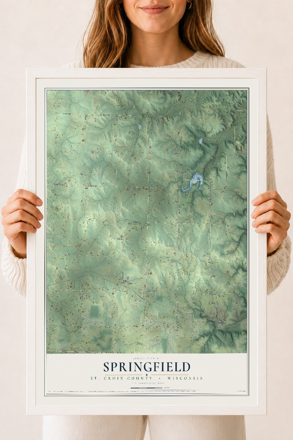 Map of Springfield, St. Croix County, Wisconsin, 18 x 24 inch print in a white wood frame