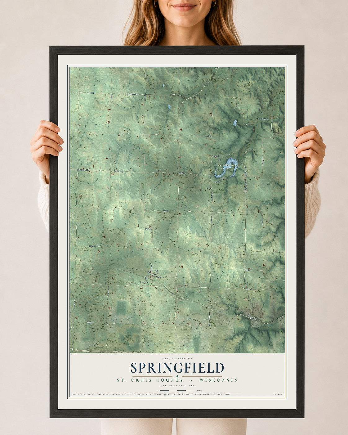Map of Springfield, St. Croix County, Wisconsin, 24 x 36 inch print in a black wood frame