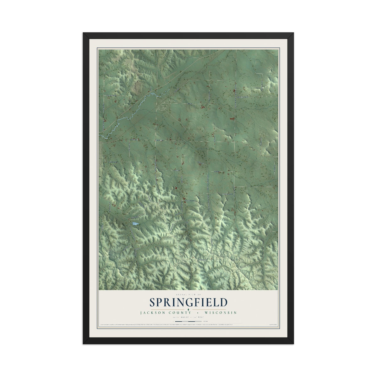 Map of Springfield, Jackson County, Wisconsin, 12 x 18 inch print in a black wood frame