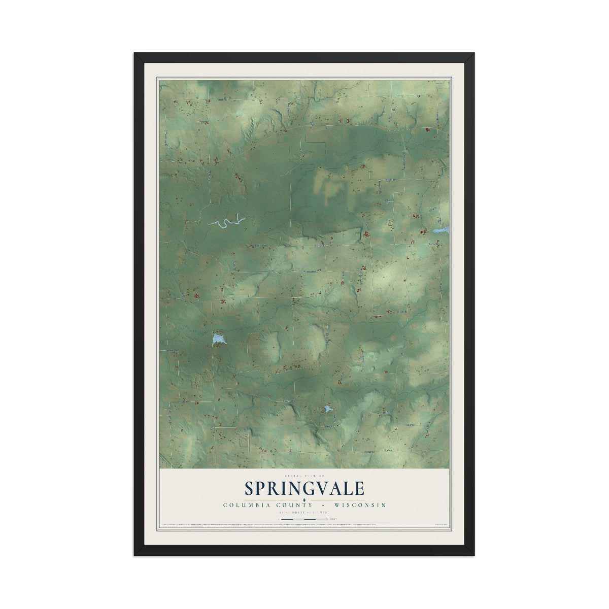 Map of Springvale, Columbia County, Wisconsin, 12 x 18 inch print in a black wood frame