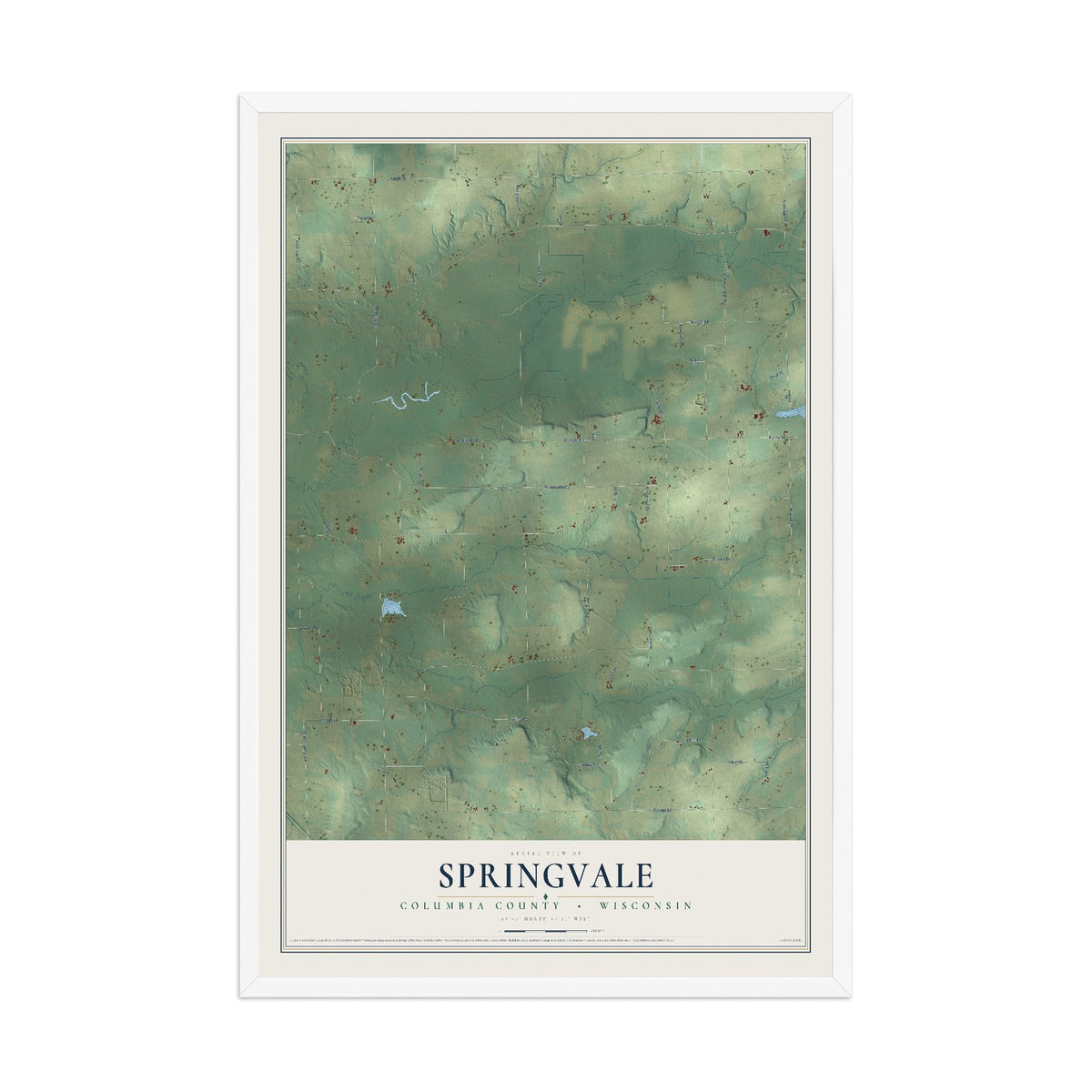 Map of Springvale, Columbia County, Wisconsin, 12 x 18 inch print in a white wood frame