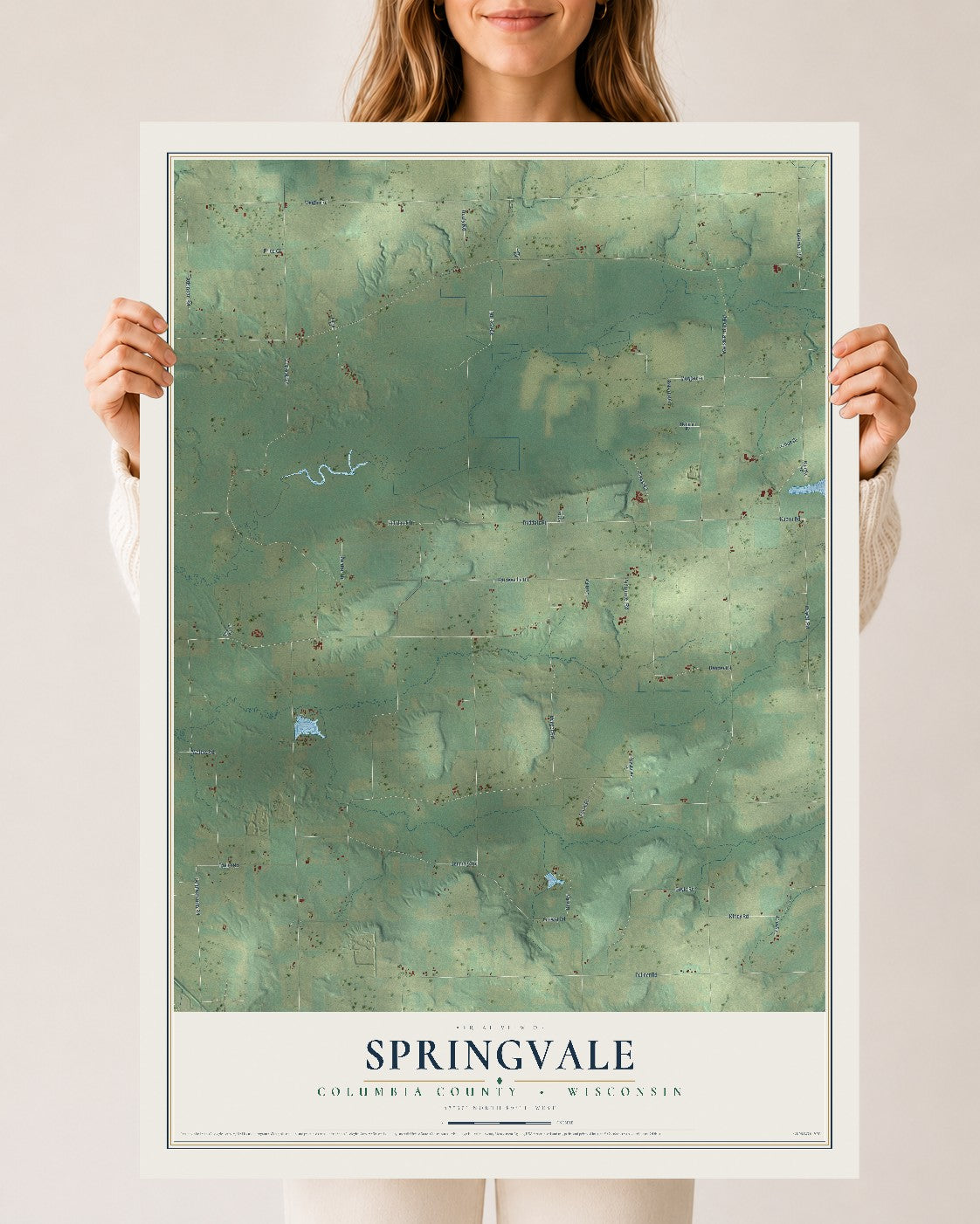 Map of Springvale, Columbia County, Wisconsin, 24 x 36 inch unframed archival matte print
