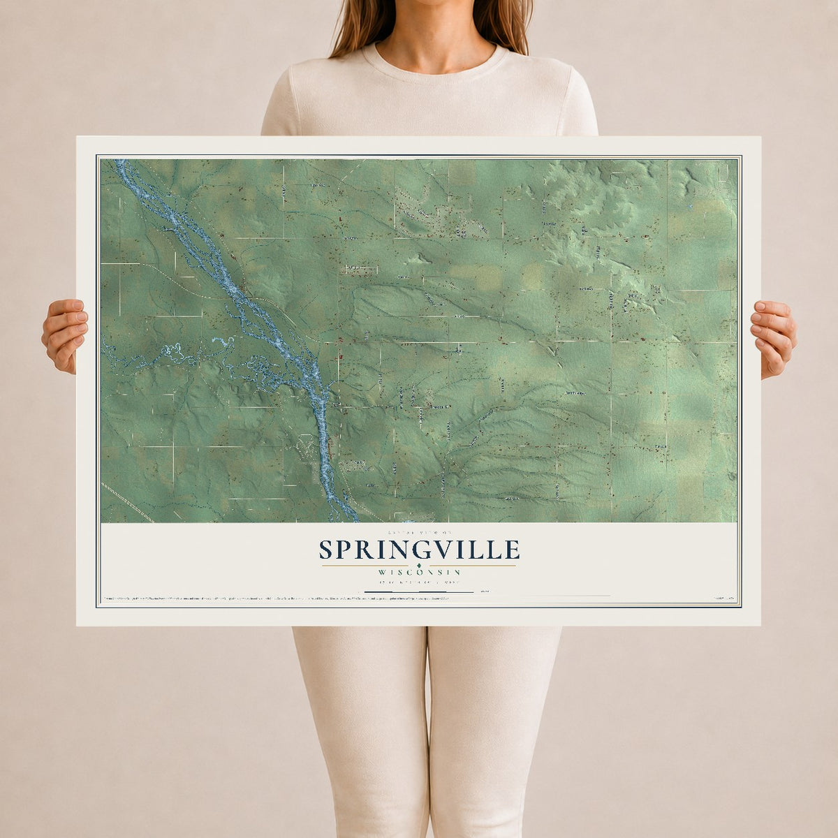 Map of Springville, Wisconsin, 24 x 36 inch unframed archival matte print