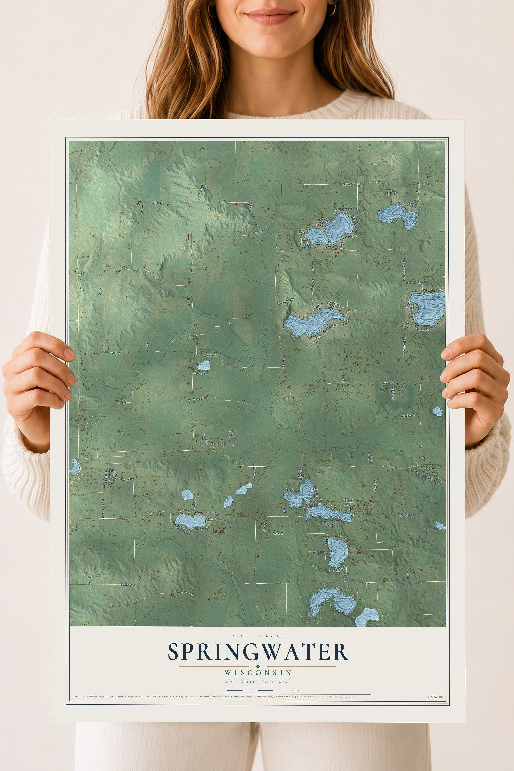 Map of Springwater, Wisconsin, 18 x 24 inch unframed archival matte print