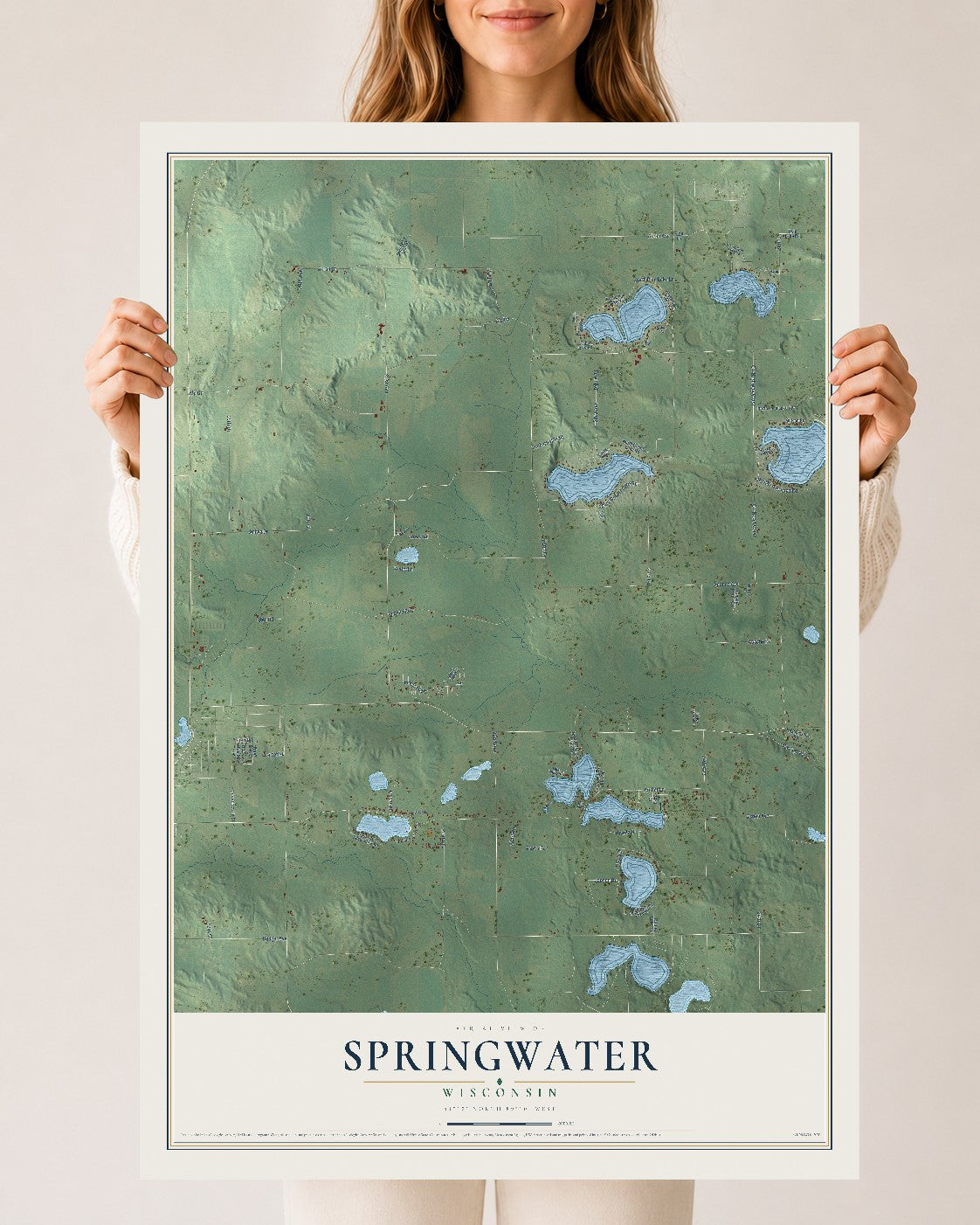 Map of Springwater, Wisconsin, 24 x 36 inch unframed archival matte print