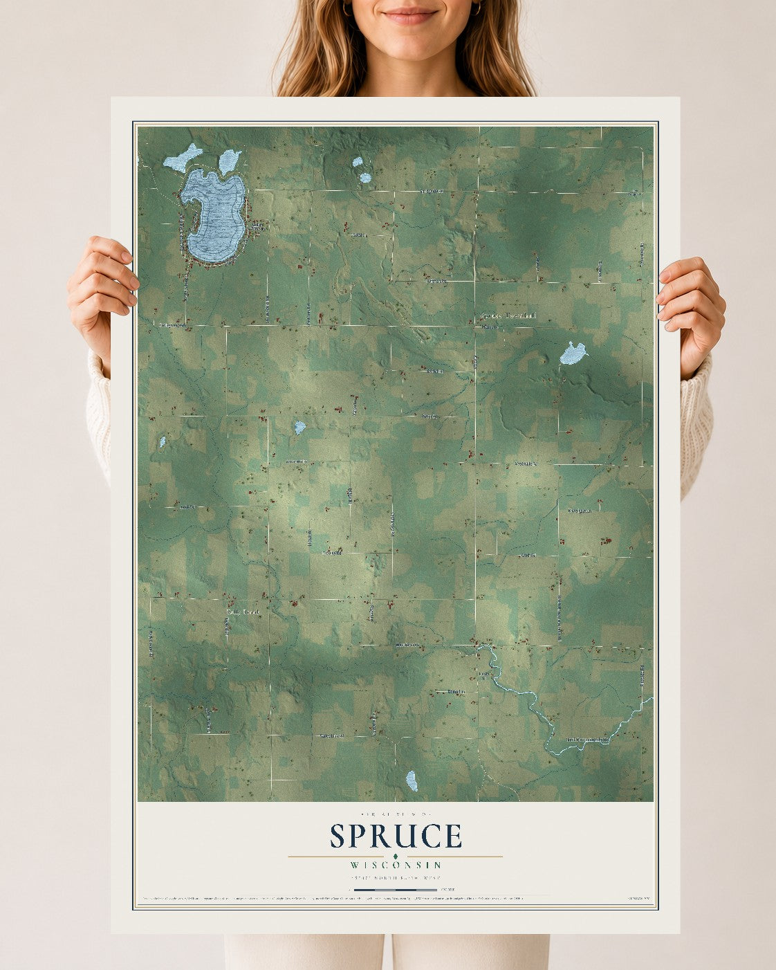 Map of Spruce, Wisconsin, 24 x 36 inch unframed archival matte print