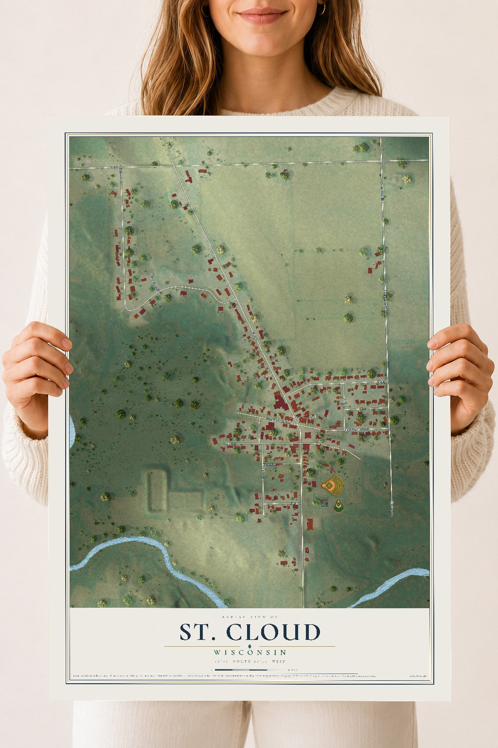 Map of St. Cloud, Wisconsin, 18 x 24 inch unframed archival matte print