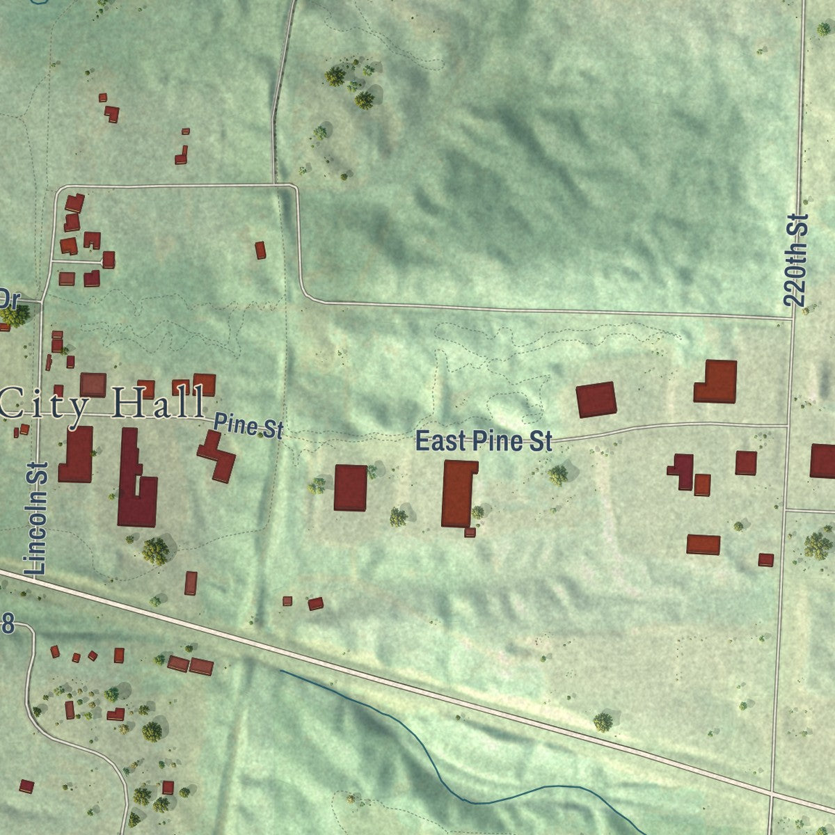 Second close-up of the map of St. Croix Falls, Wisconsin print showing more streets and buildings