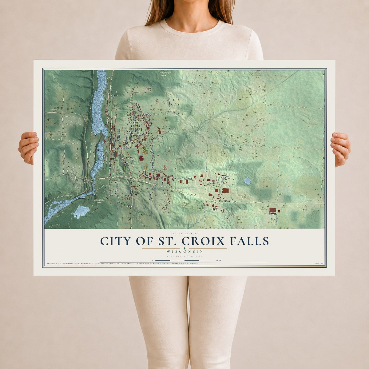 Map of St. Croix Falls, Wisconsin, 24 x 36 inch unframed archival matte print
