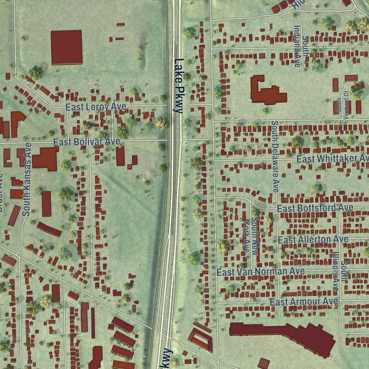 Close-up of the map of St. Francis, Wisconsin print showing street and building detail