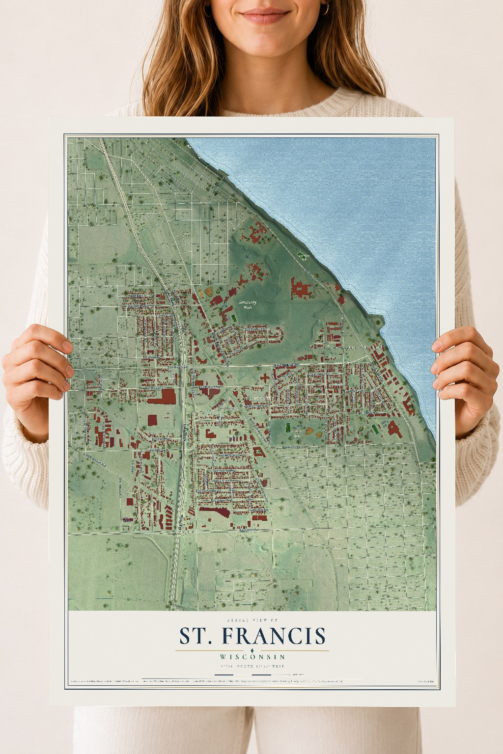 Map of St. Francis, Wisconsin, 18 x 24 inch unframed archival matte print