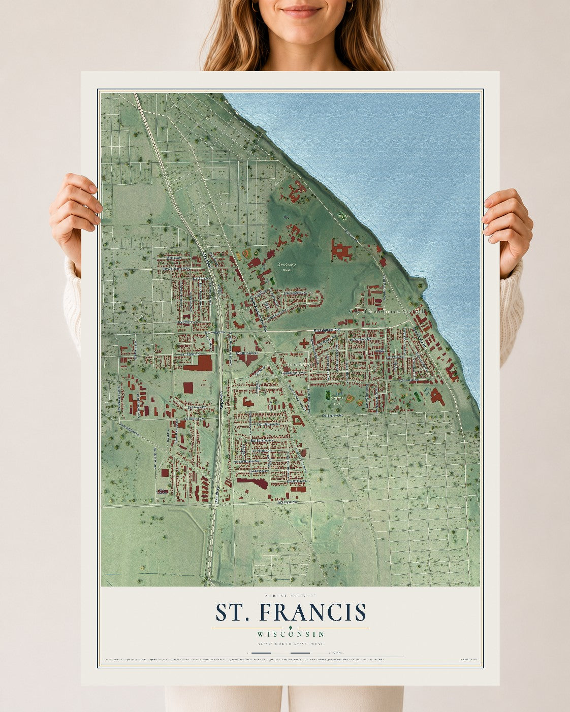 Map of St. Francis, Wisconsin, 24 x 36 inch unframed archival matte print