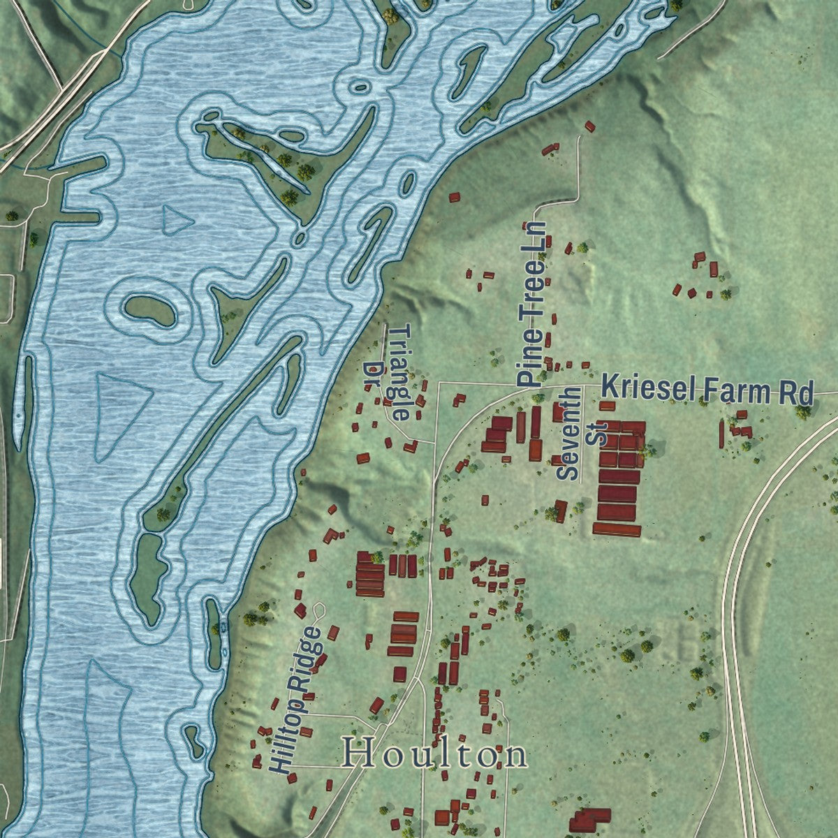 Close-up of the map of St. Joseph, Wisconsin print showing street and building detail