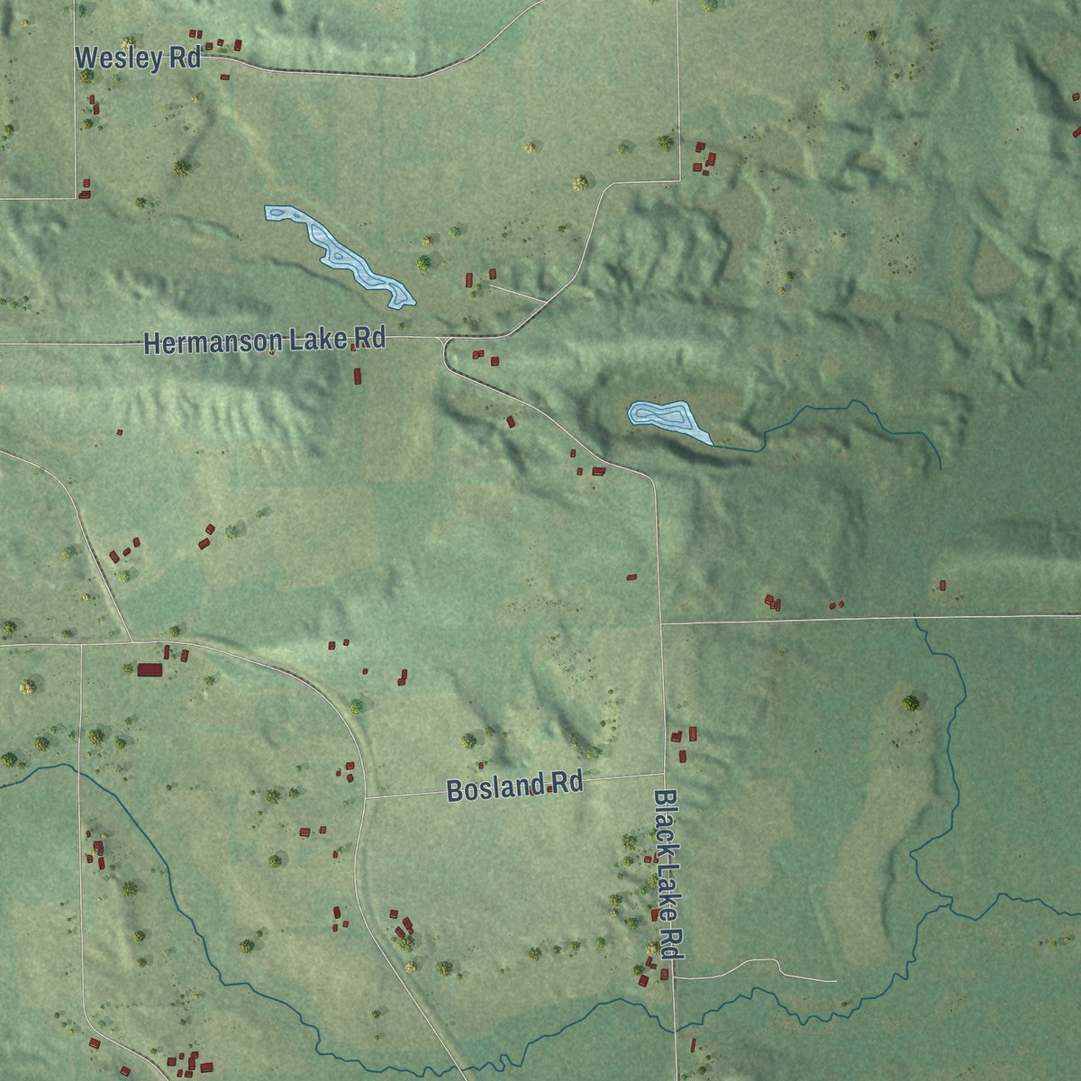 Second close-up of the map of St. Lawrence, Wisconsin print showing more streets and buildings