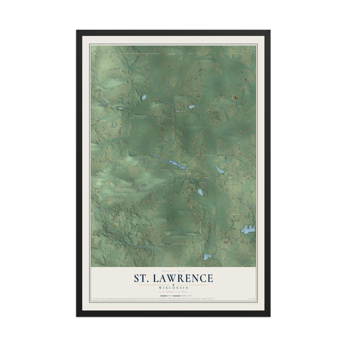 Map of St. Lawrence, Wisconsin, 12 x 18 inch print in a black wood frame