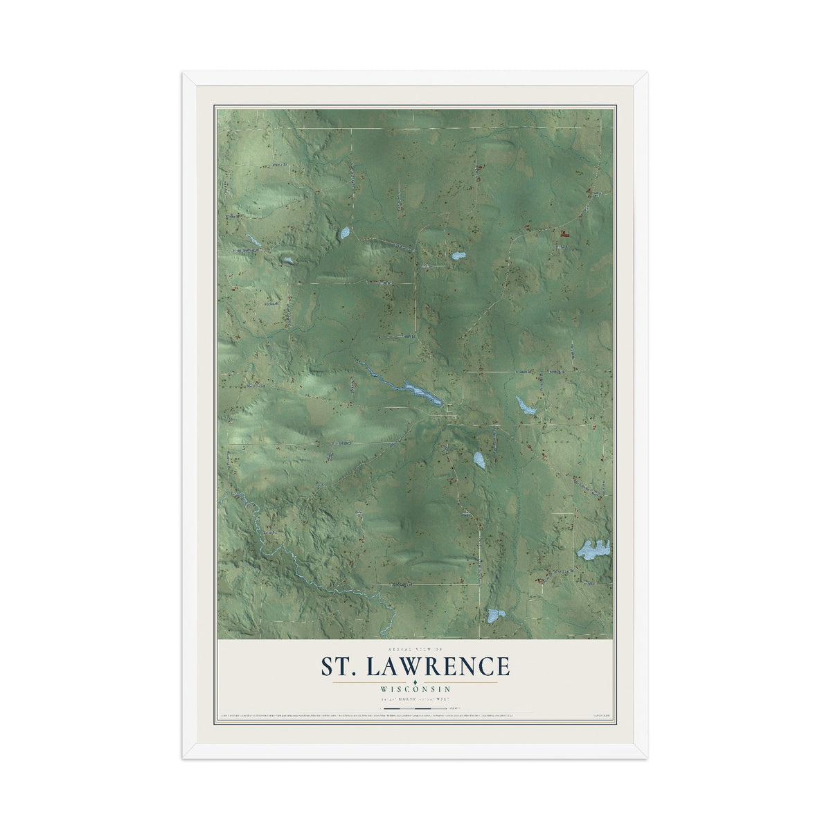Map of St. Lawrence, Wisconsin, 12 x 18 inch print in a white wood frame