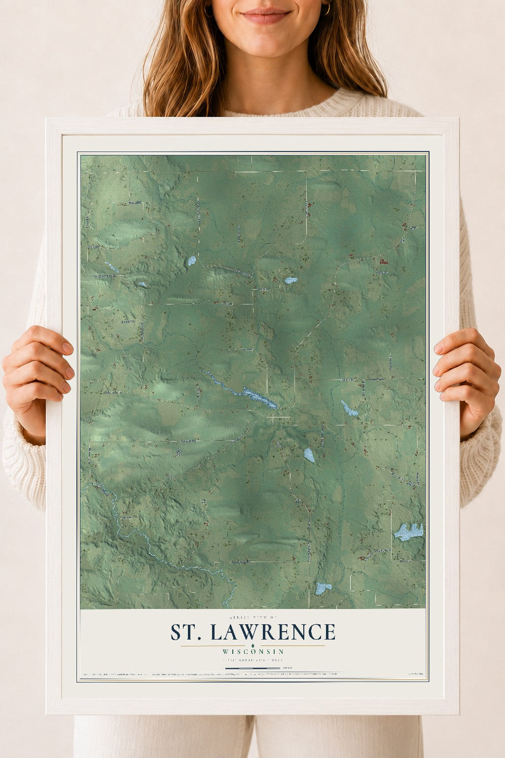 Map of St. Lawrence, Wisconsin, 18 x 24 inch print in a white wood frame