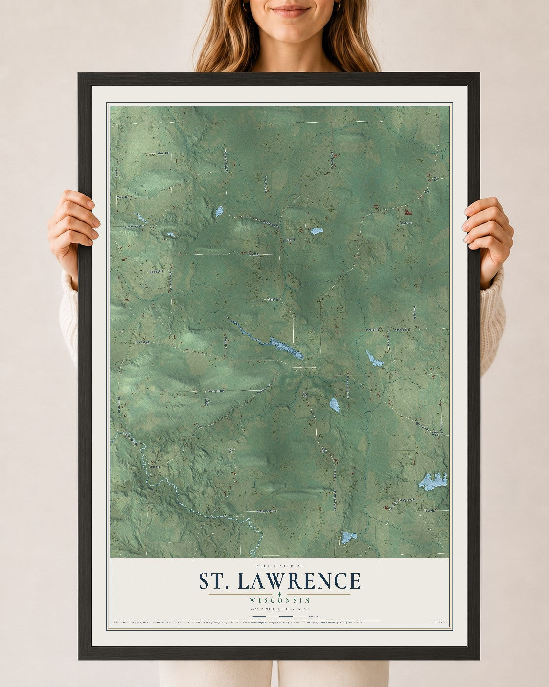 Map of St. Lawrence, Wisconsin, 24 x 36 inch print in a black wood frame