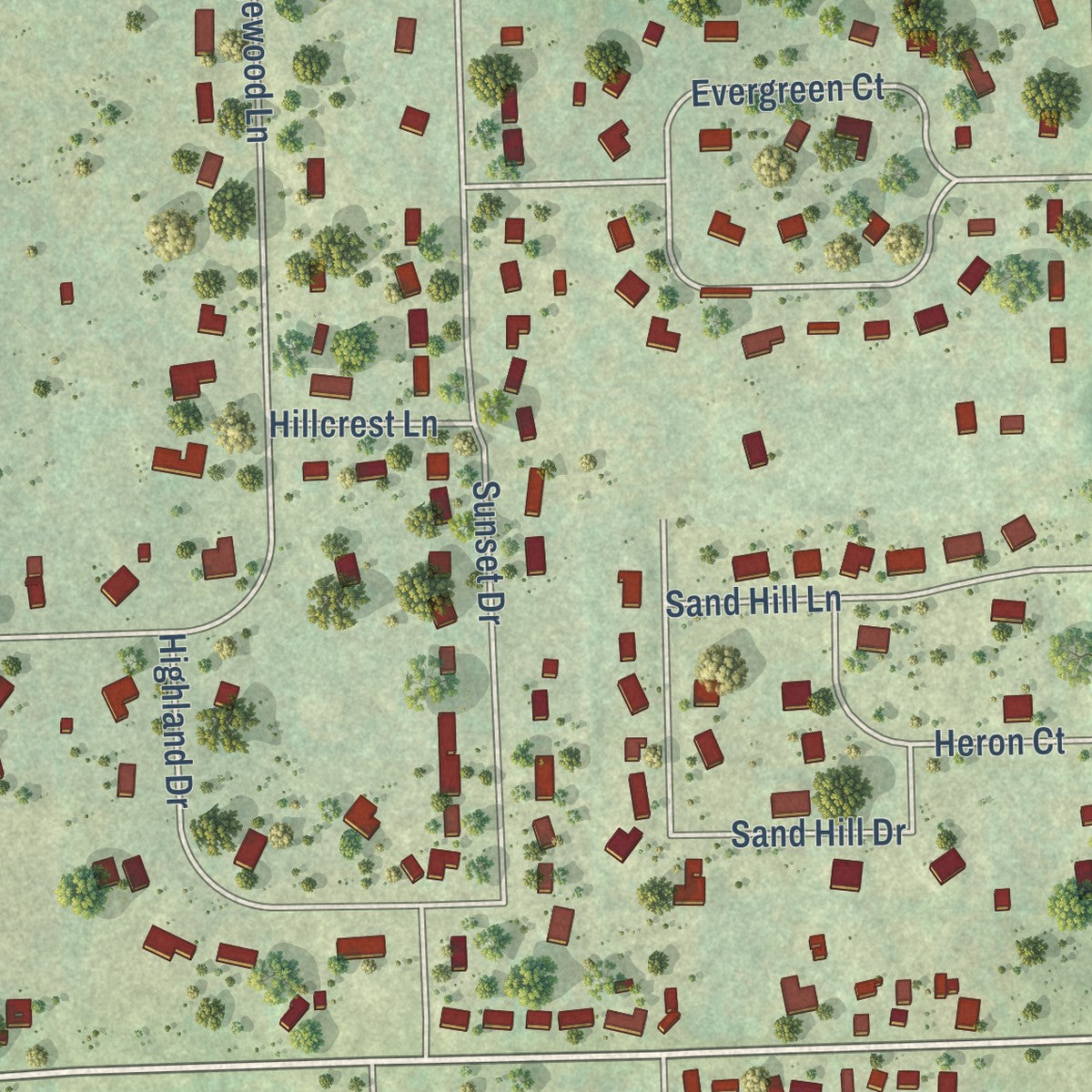 Close-up of the map of St. Peter, Wisconsin print showing street and building detail