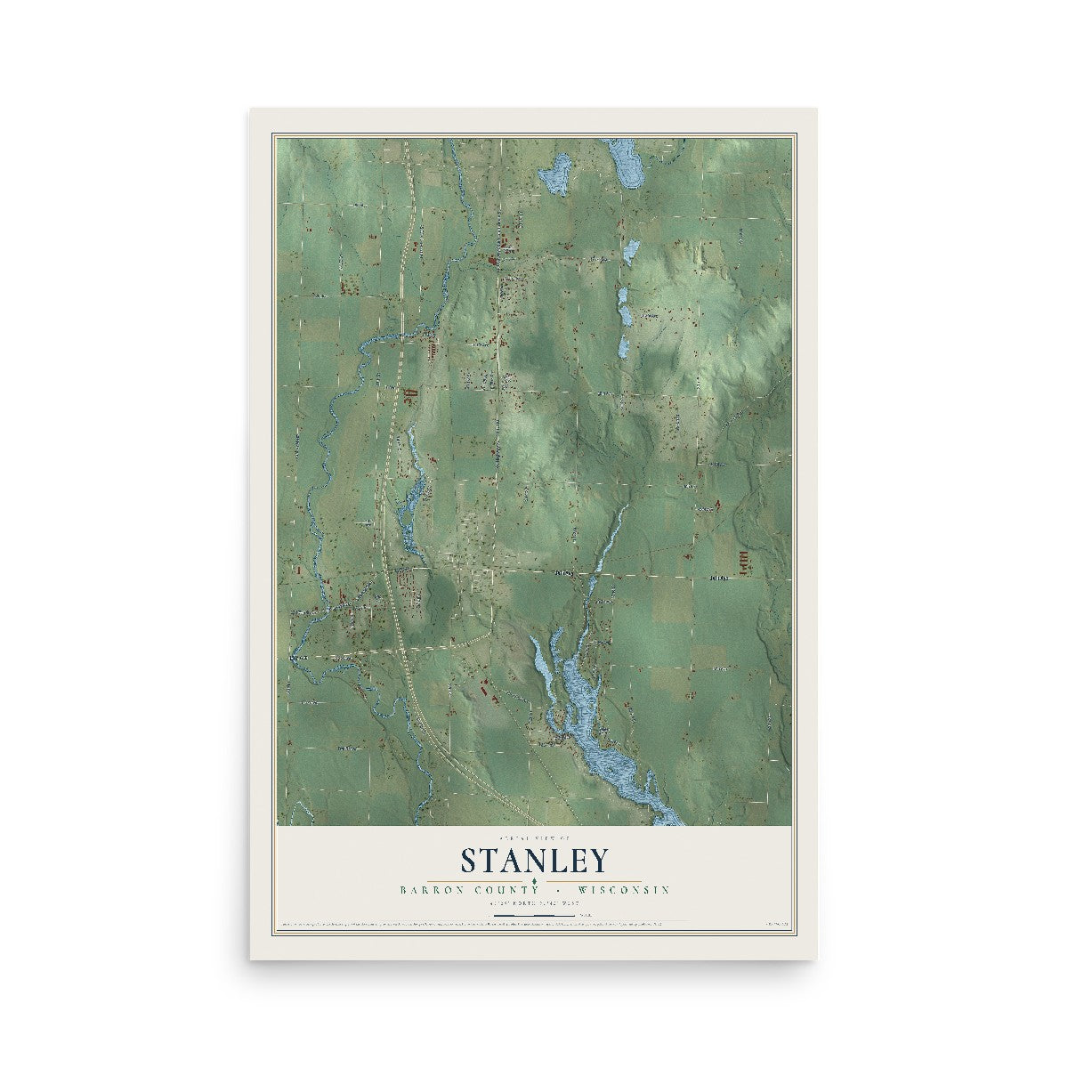 Map of Stanley, Barron County, Wisconsin, 12 x 18 inch unframed archival matte print