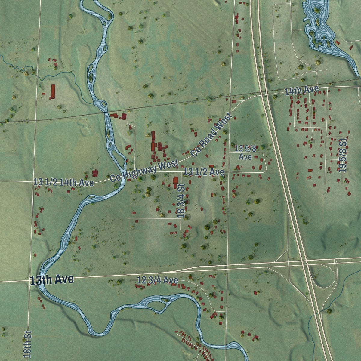 Close-up of the map of Stanley, Barron County, Wisconsin print showing street and building detail