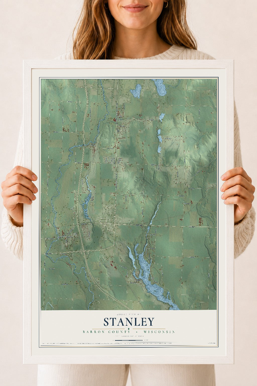 Map of Stanley, Barron County, Wisconsin, 18 x 24 inch print in a white wood frame
