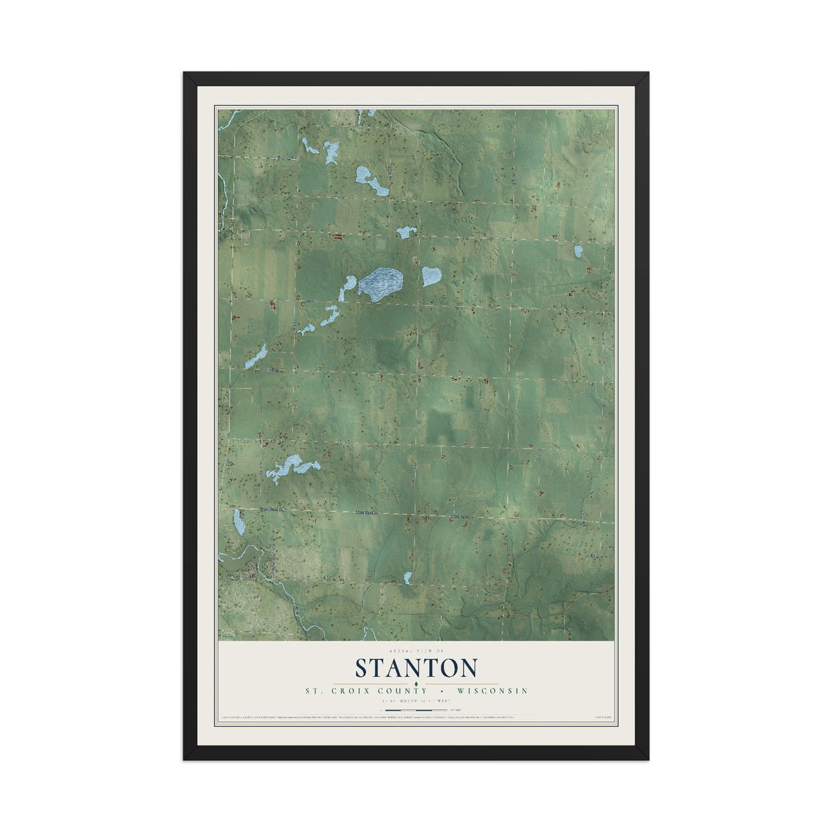 Map of Stanton, St. Croix County, Wisconsin, 12 x 18 inch print in a black wood frame