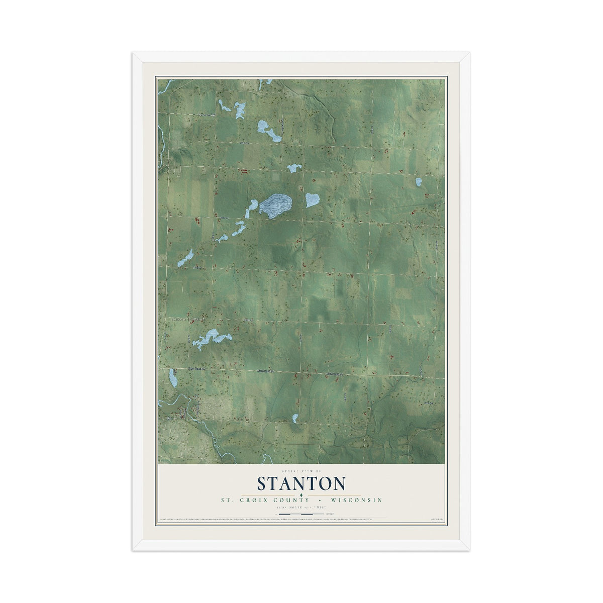 Map of Stanton, St. Croix County, Wisconsin, 12 x 18 inch print in a white wood frame