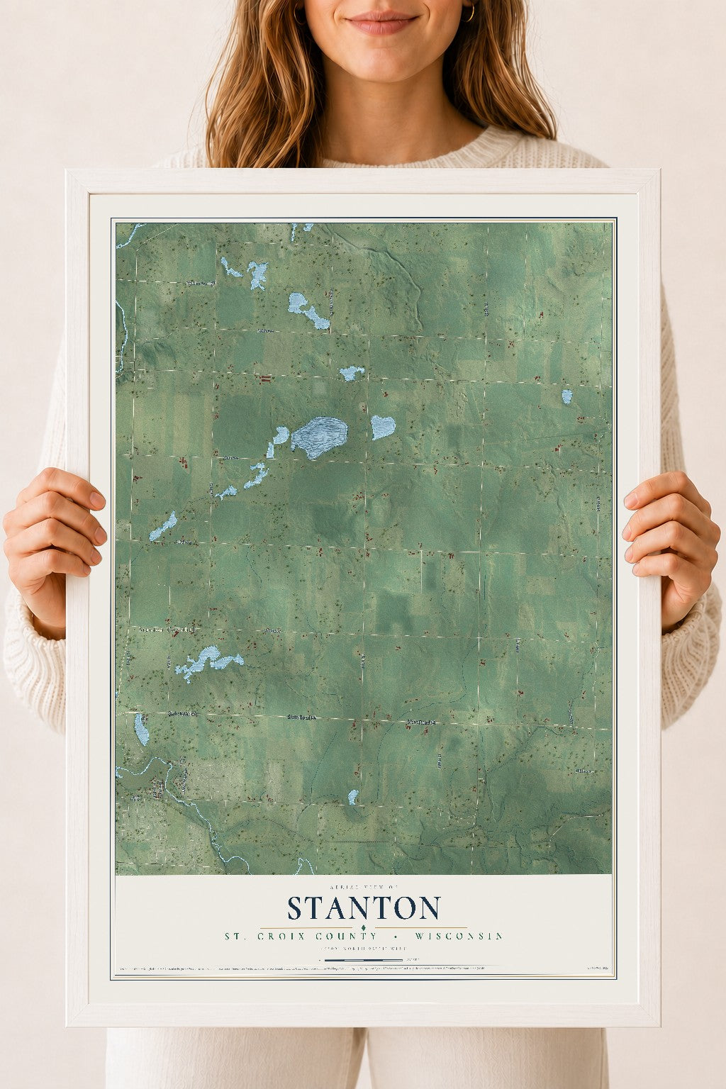 Map of Stanton, St. Croix County, Wisconsin, 18 x 24 inch print in a white wood frame