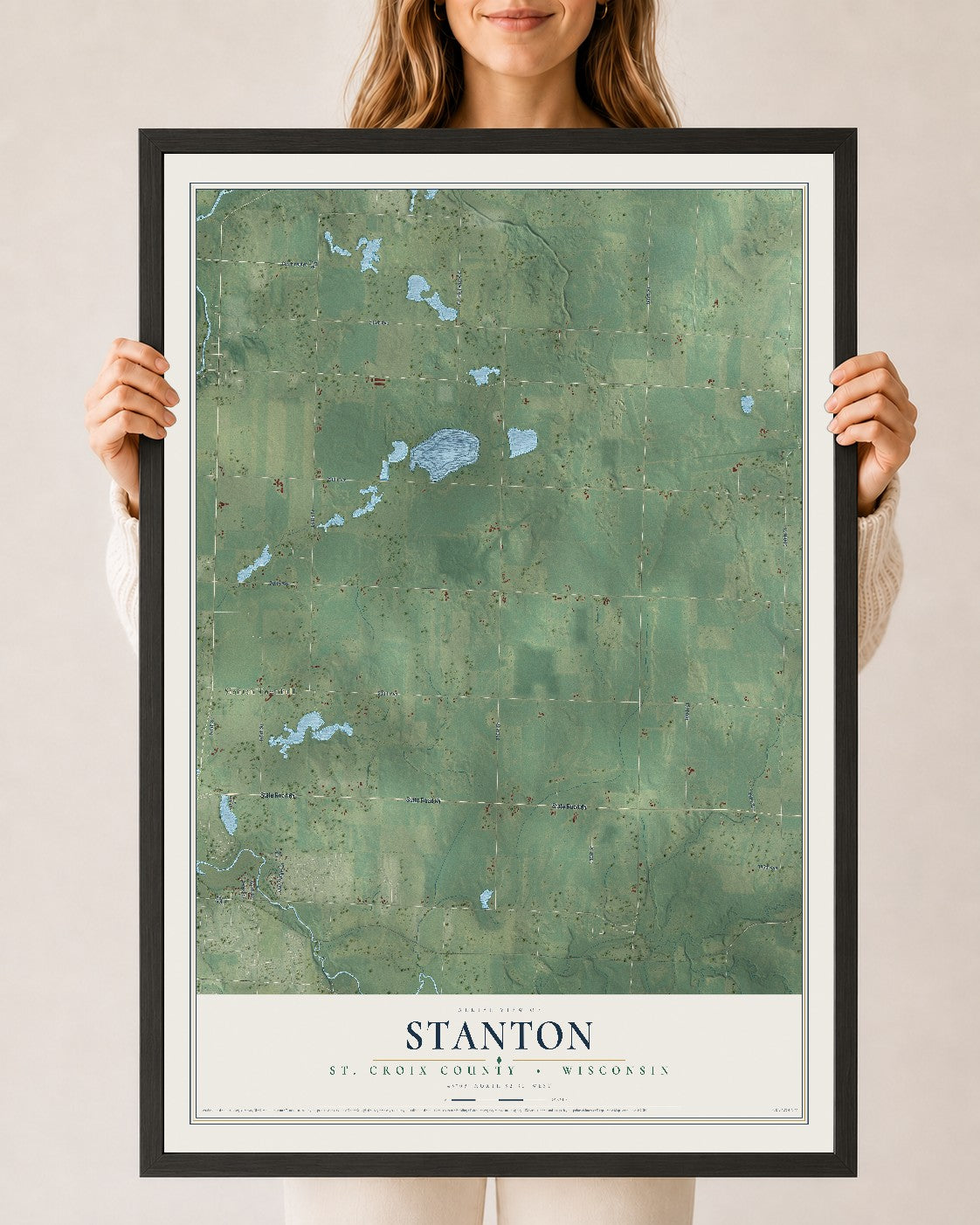 Map of Stanton, St. Croix County, Wisconsin, 24 x 36 inch print in a black wood frame