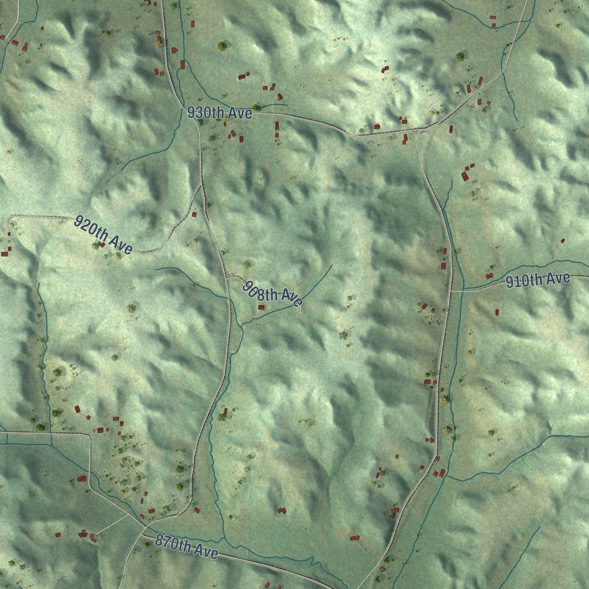 Close-up of the map of Stanton, Dunn County, Wisconsin print showing street and building detail