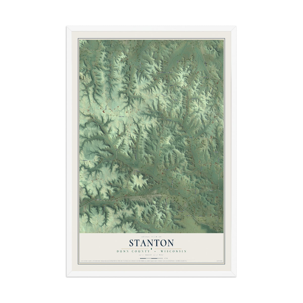 Map of Stanton, Dunn County, Wisconsin, 12 x 18 inch print in a white wood frame