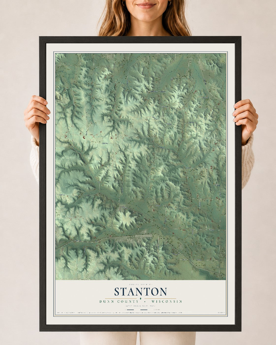 Map of Stanton, Dunn County, Wisconsin, 24 x 36 inch print in a black wood frame