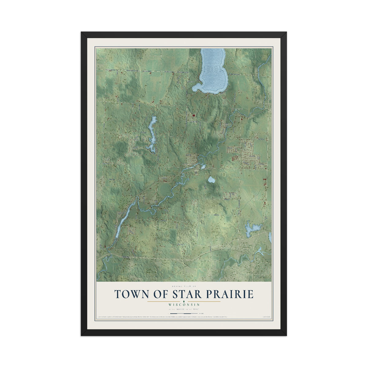 Map of the Town of Star Prairie, Wisconsin, 12 x 18 inch print in a black wood frame