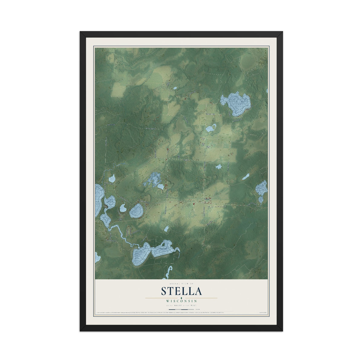 Map of Stella, Wisconsin, 12 x 18 inch print in a black wood frame