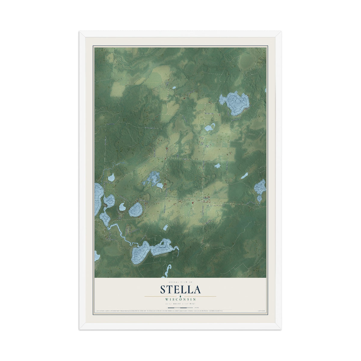 Map of Stella, Wisconsin, 12 x 18 inch print in a white wood frame