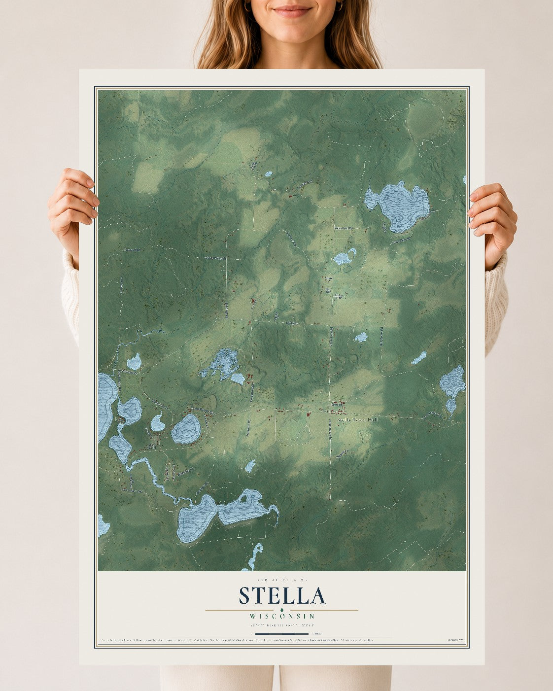 Map of Stella, Wisconsin, 24 x 36 inch unframed archival matte print