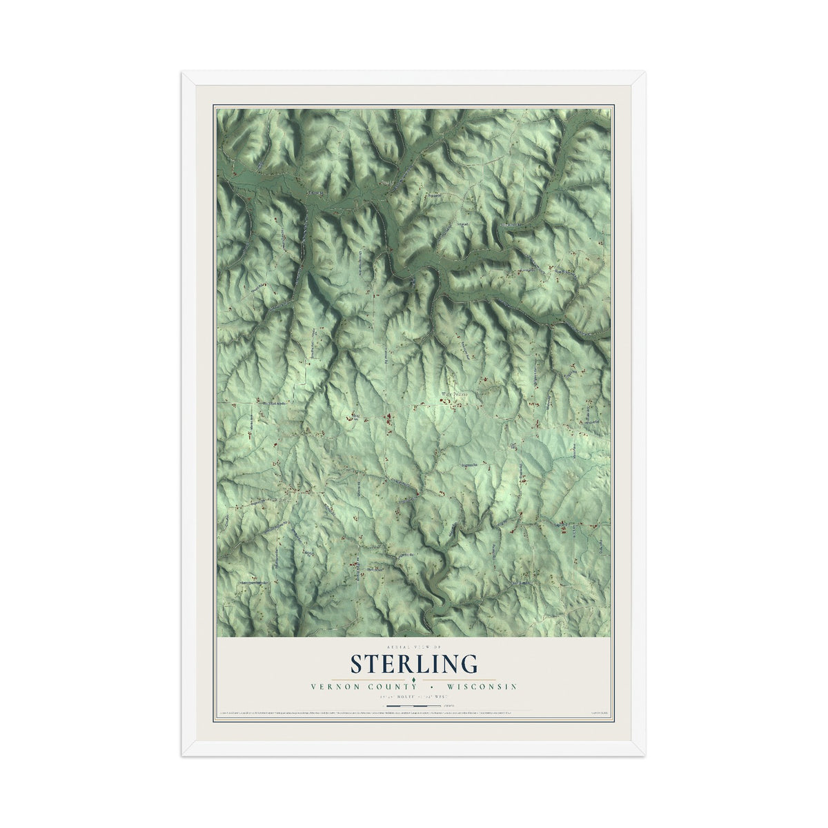 Map of Sterling, Vernon County, Wisconsin, 12 x 18 inch print in a white wood frame