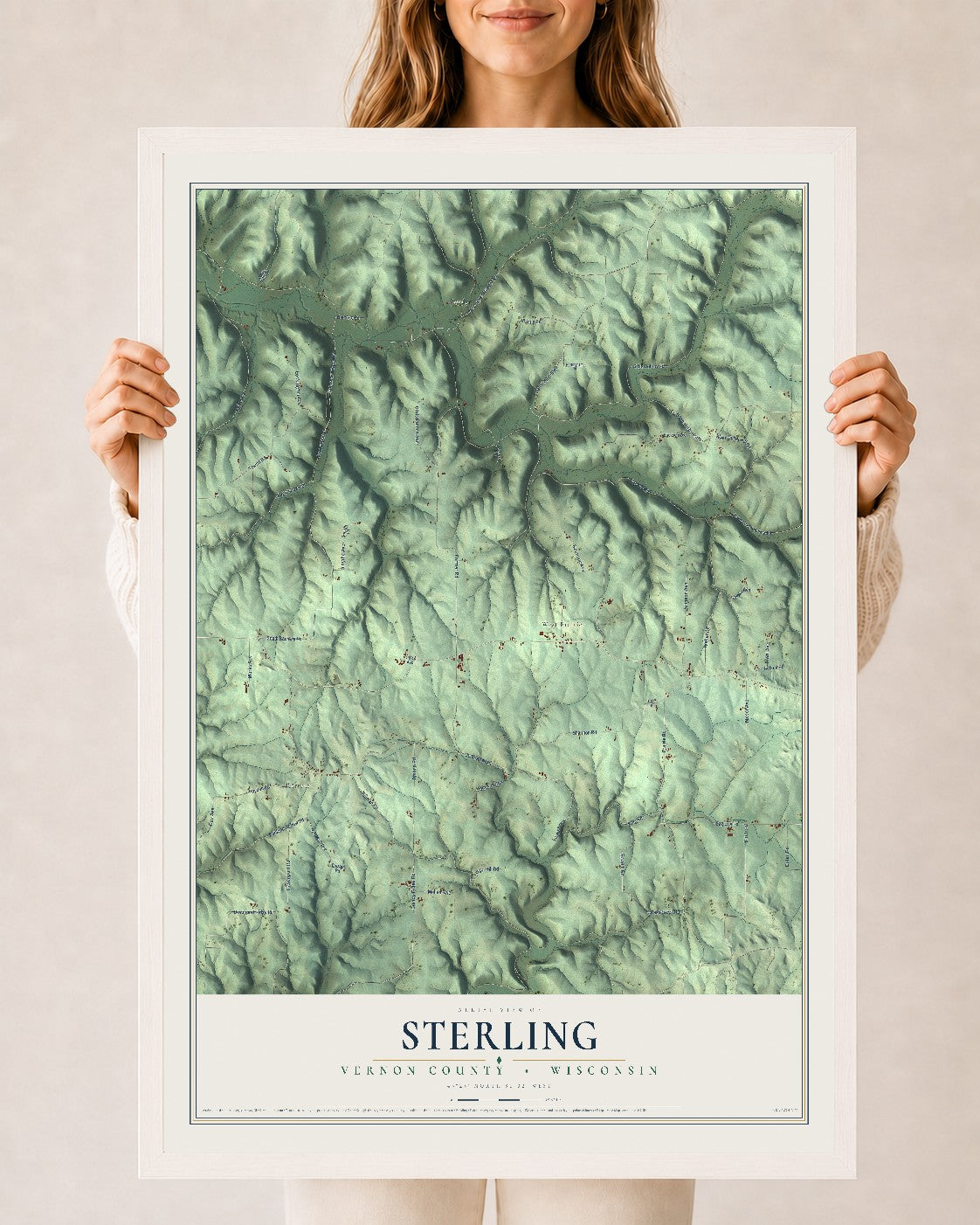 Map of Sterling, Vernon County, Wisconsin, 24 x 36 inch print in a white wood frame