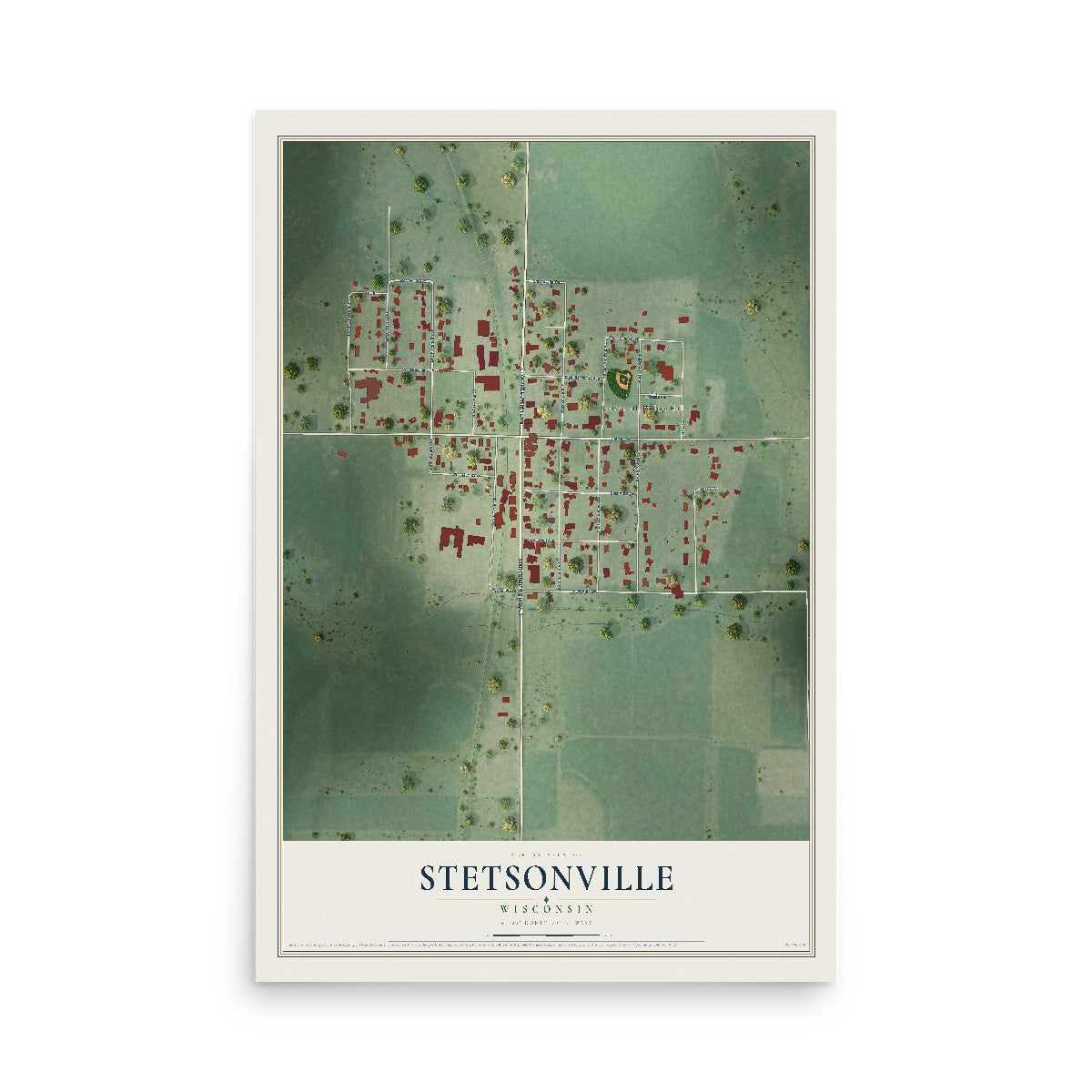 Map of Stetsonville, Wisconsin, 12 x 18 inch unframed archival matte print